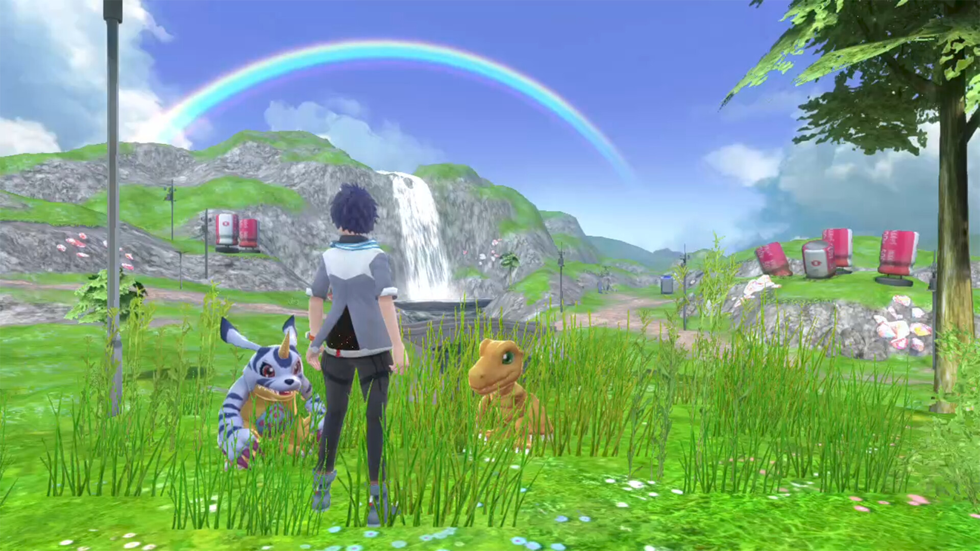 Agumon and Gabumon accompanying a trainer in Digimon World: Next Order. Context image from this modern game, not the 1997 virtual pet.