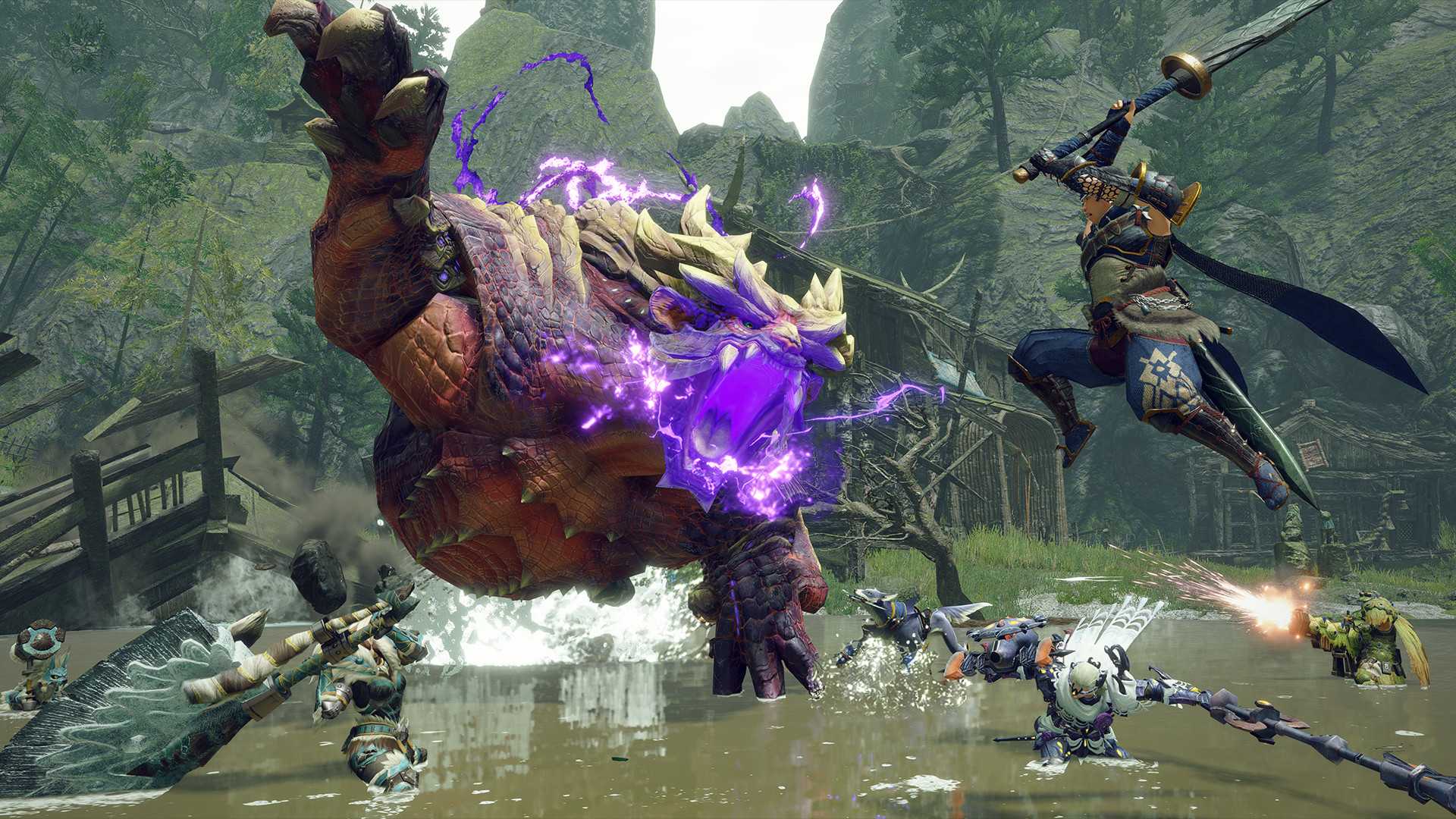 Official Monster Hunter Rise hunting screenshot. Game context; not a recording of Ceph0rend’s thousand-axe collection.